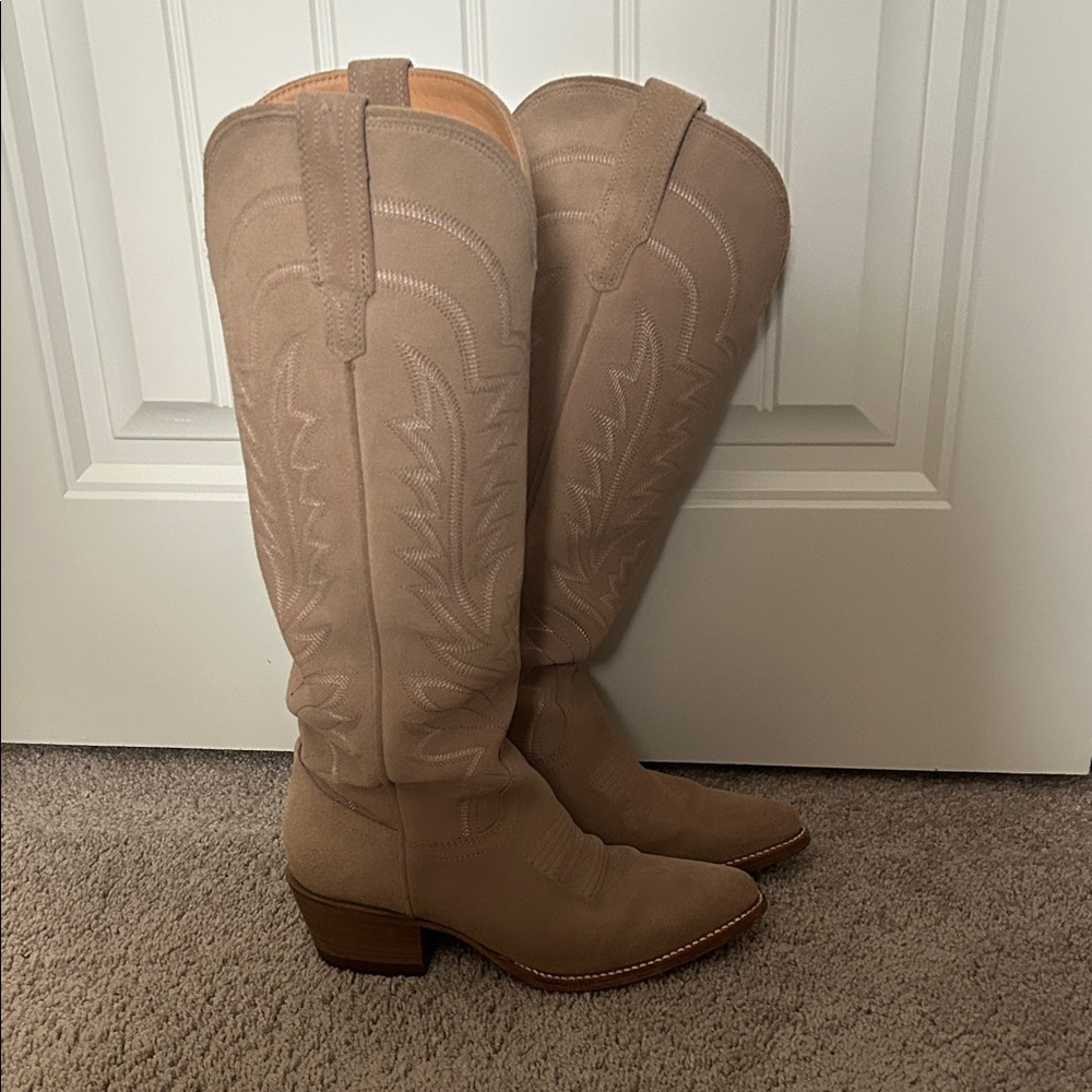 Tecovas Taupe Suede Knee-High Western Boots